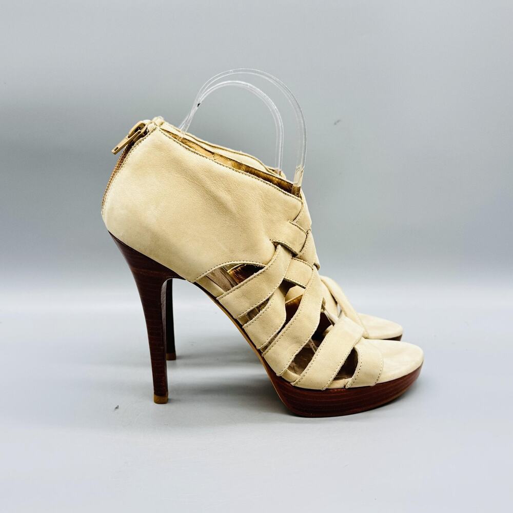 St. John Collection Shoes Women 8.5 Beige Leather Strappy Platform Stiletto Heel